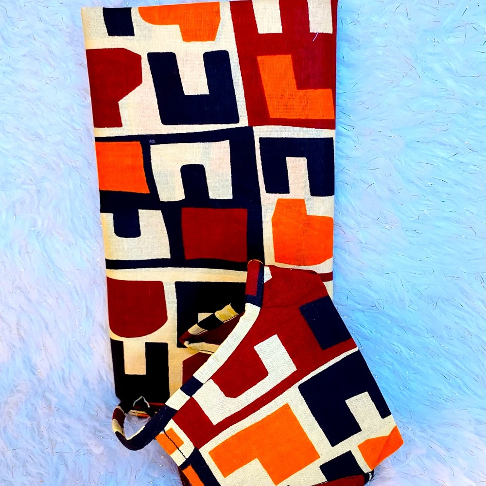 Hand made, 100% cotton, African print head wrap with coordinating mask!